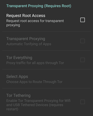 TOT Orbot App, einige Funktionen nur für ROOT