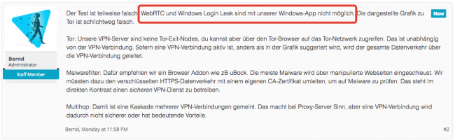 hide.me WebRTC und Windows Login Leak.