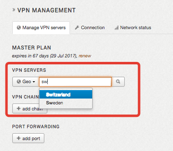 Suche nach einem VPN-Standort