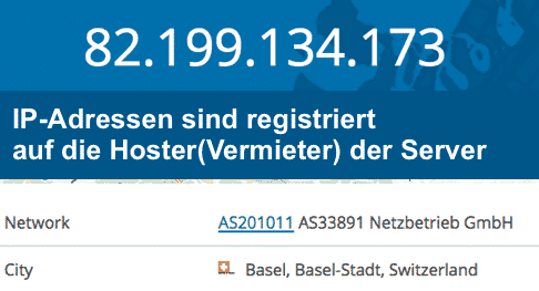 IP-Adressen registriert auf Hoster (Server-Vermieter)