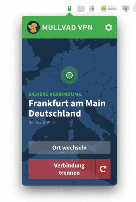 Mullvad VPN Anwendung in Deutsch