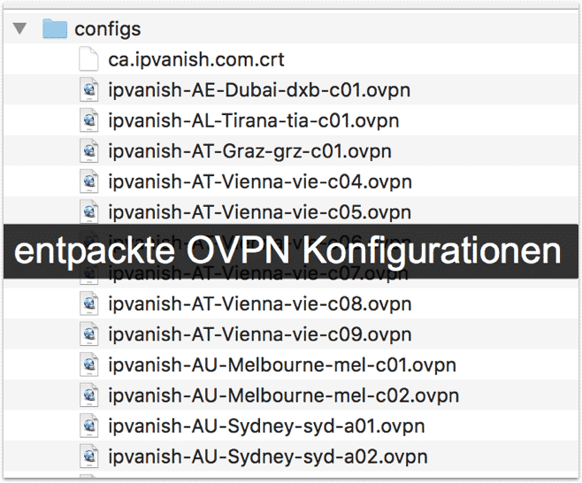 IPVanish VPN - OVPN Konfigurationen "lokal entpackt" 