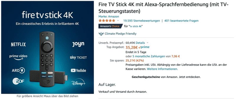 Amazon FireTV 4k Angebot