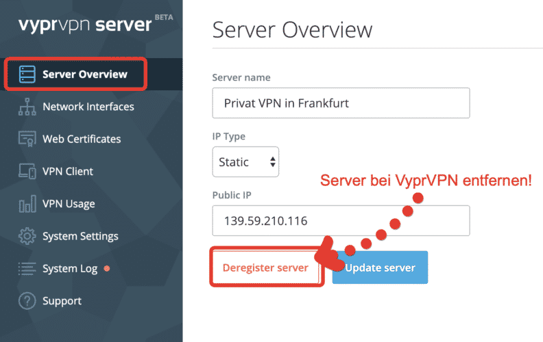 Server von VyprVPN Nutzung entfernen