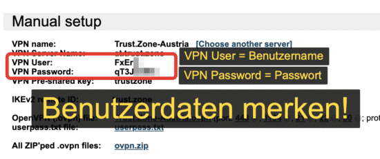VPN Benutzerdaten für den ASUS Router