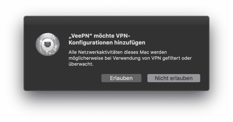 VeePN Anwendung MacOS
