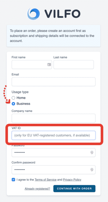 Enter your tax number at VILFO
