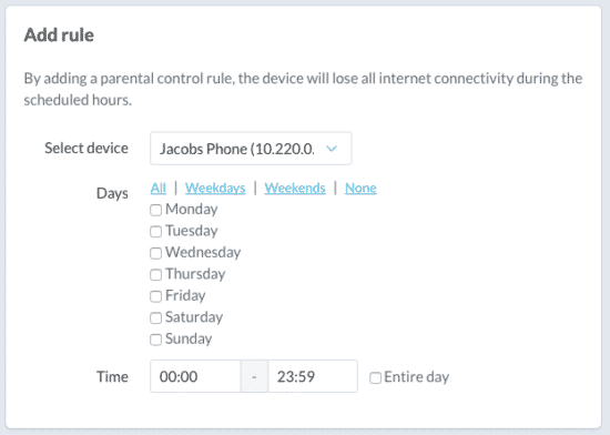 Parent control on the VILFO router