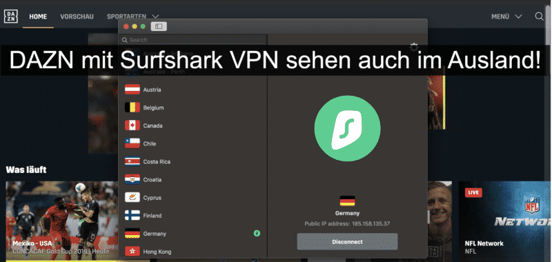 DAZN mit Surfshark VPN auch im Ausland sehen