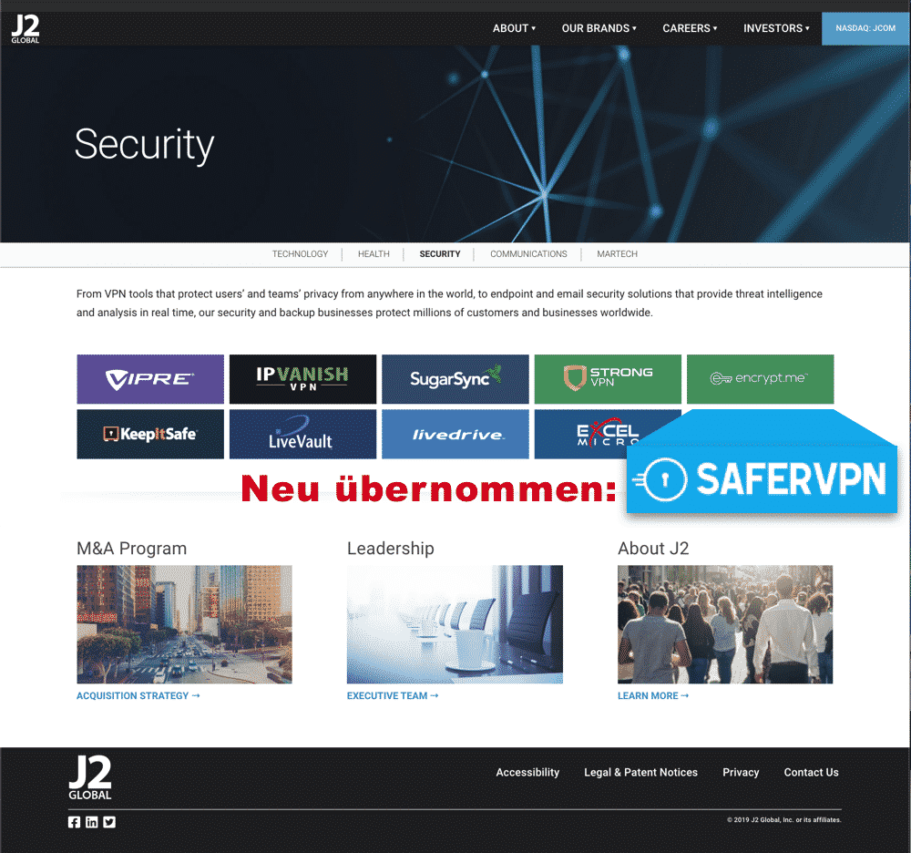 SaferVPN wurde von J2Global übernommen