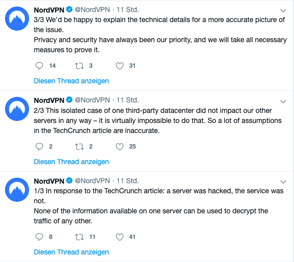 Weitere Äußerungen von NordVPN auf Twitter