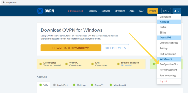 OVPN Webseite: Cobfiguration files