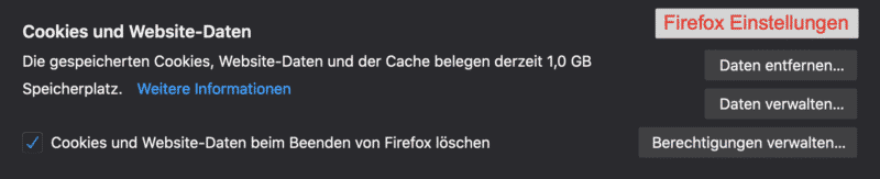 Firefox Cookies löschen