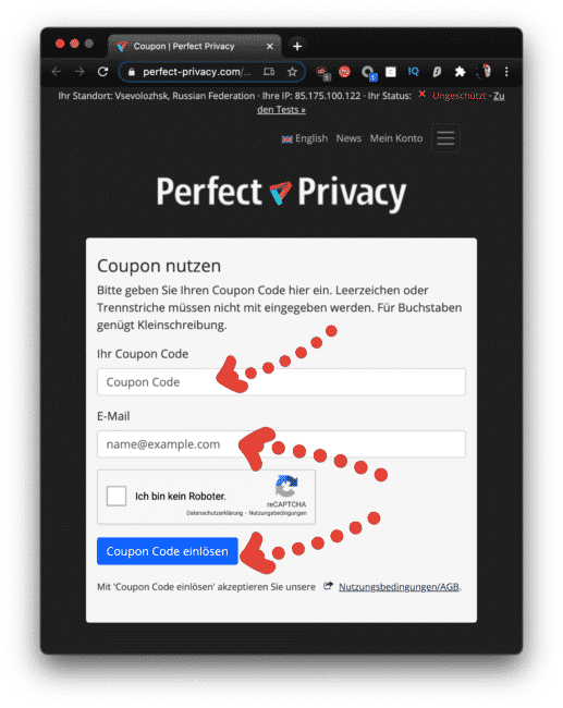 Perfect-Privacy Coupon einlösen