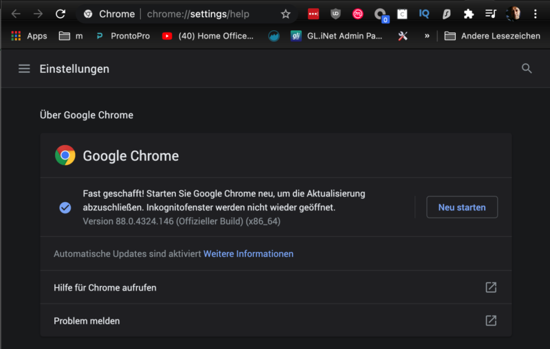 Chrome Browser dringend updaten!