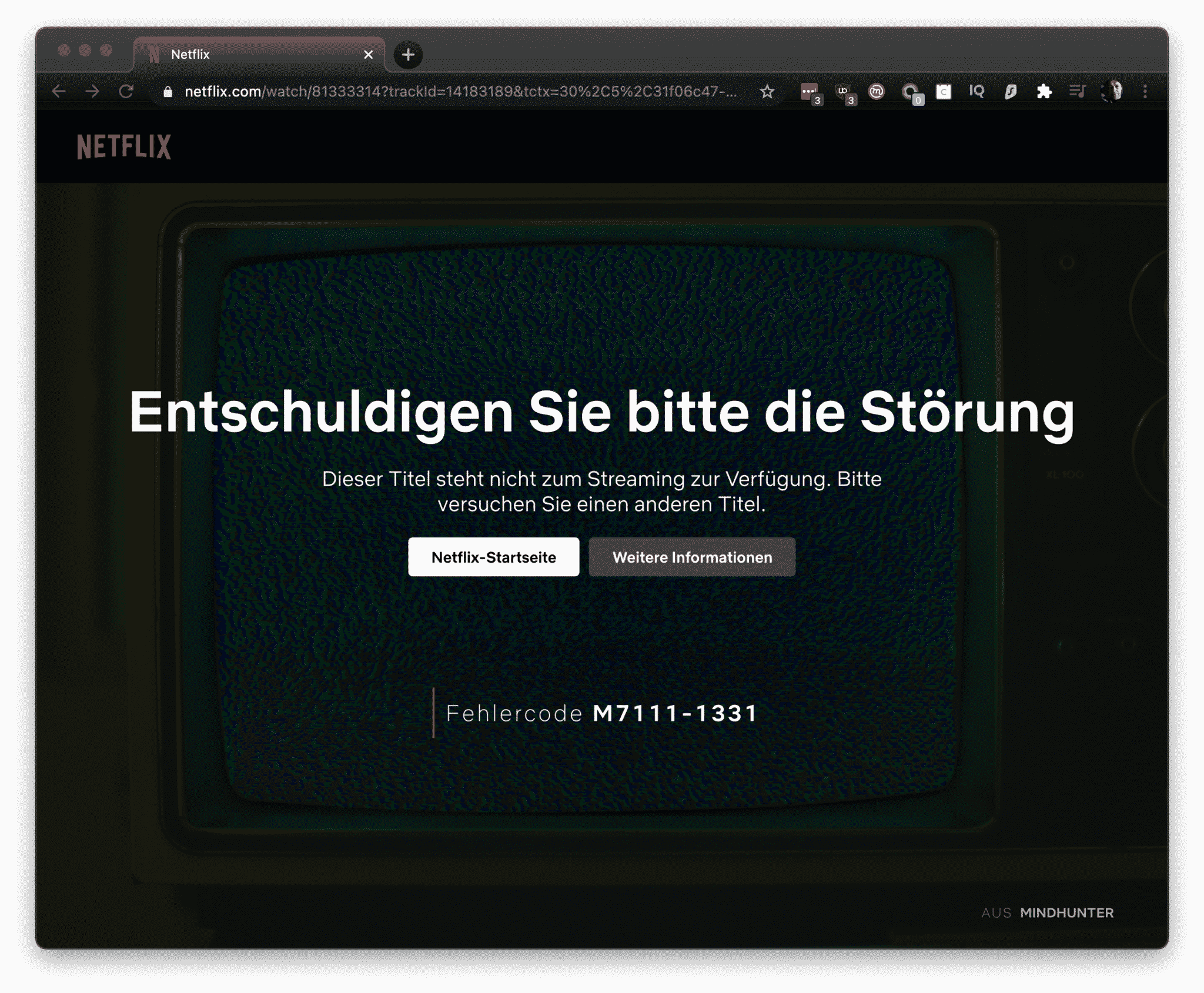 Netflix Fehlercode M71111331 / Video nicht vorhanden