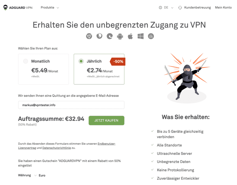 Preis von AdGuard VPN