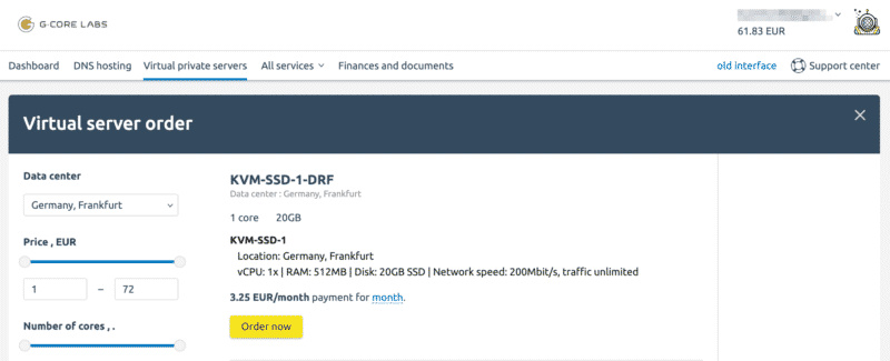GCore Labs Virtuelle Server bestellen