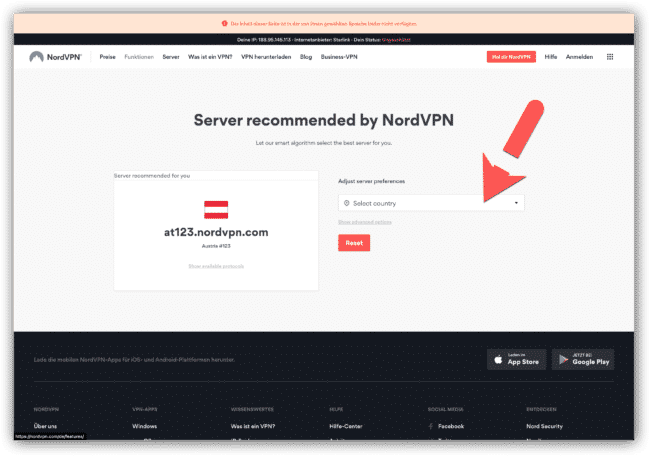 NordVPN Server auswählen
