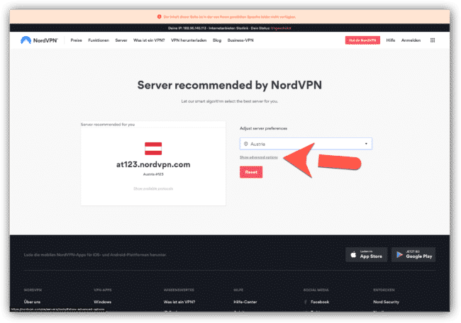 NordVPN Server Typ auswählen