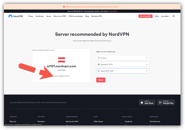 NordVPN Server Konfigurationen anzeigen