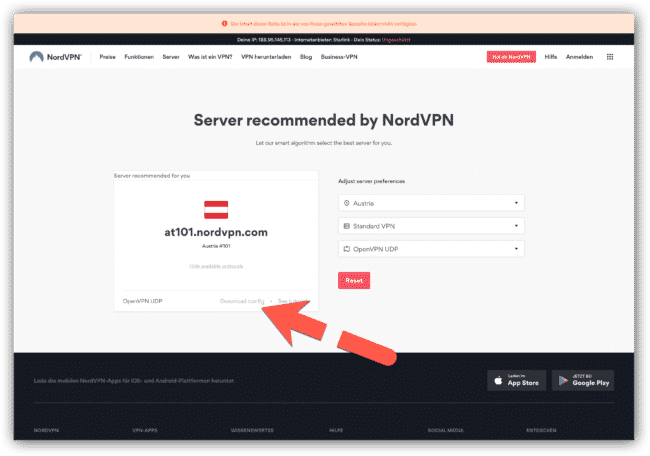 NordVPN Server Konfiguration laden