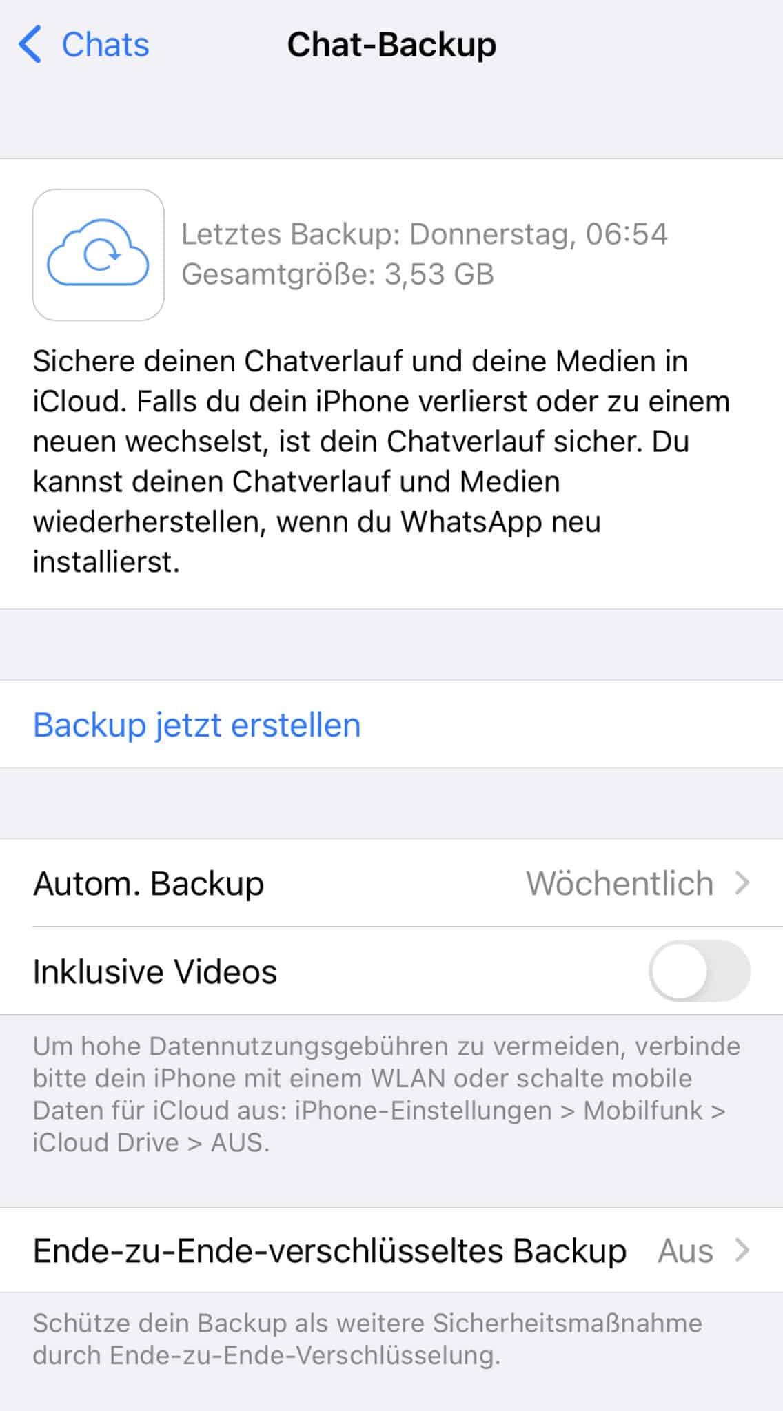 WhatsApp Backup Verschlüsselung Schritt 2