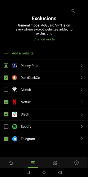 AdGuard VPN Android exclusions