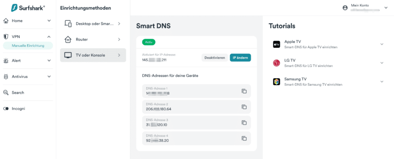 SmartDNS von Surfshark