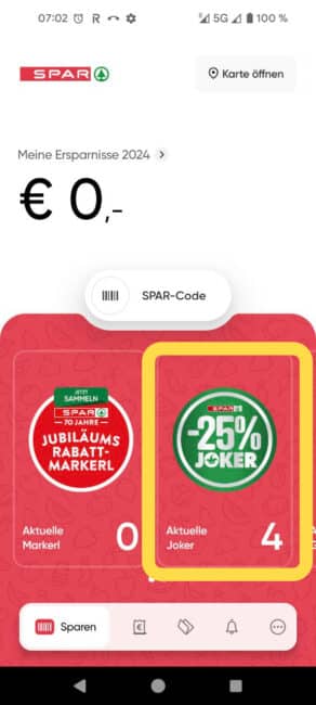 Österreich: Spar-Rabattmarken -25% unbegrenzter Anzahl in der SPAR-App 10