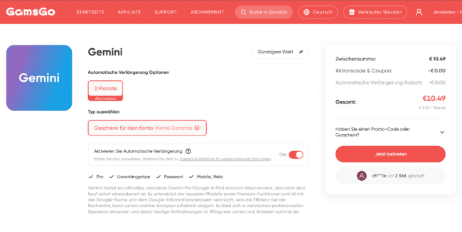 Gemini AI Pro über GamsGo kaufen – mein ehrlicher Testbericht 1 Gemini AI Pro über GamsGo kaufen – mein ehrlicher Testbericht 1